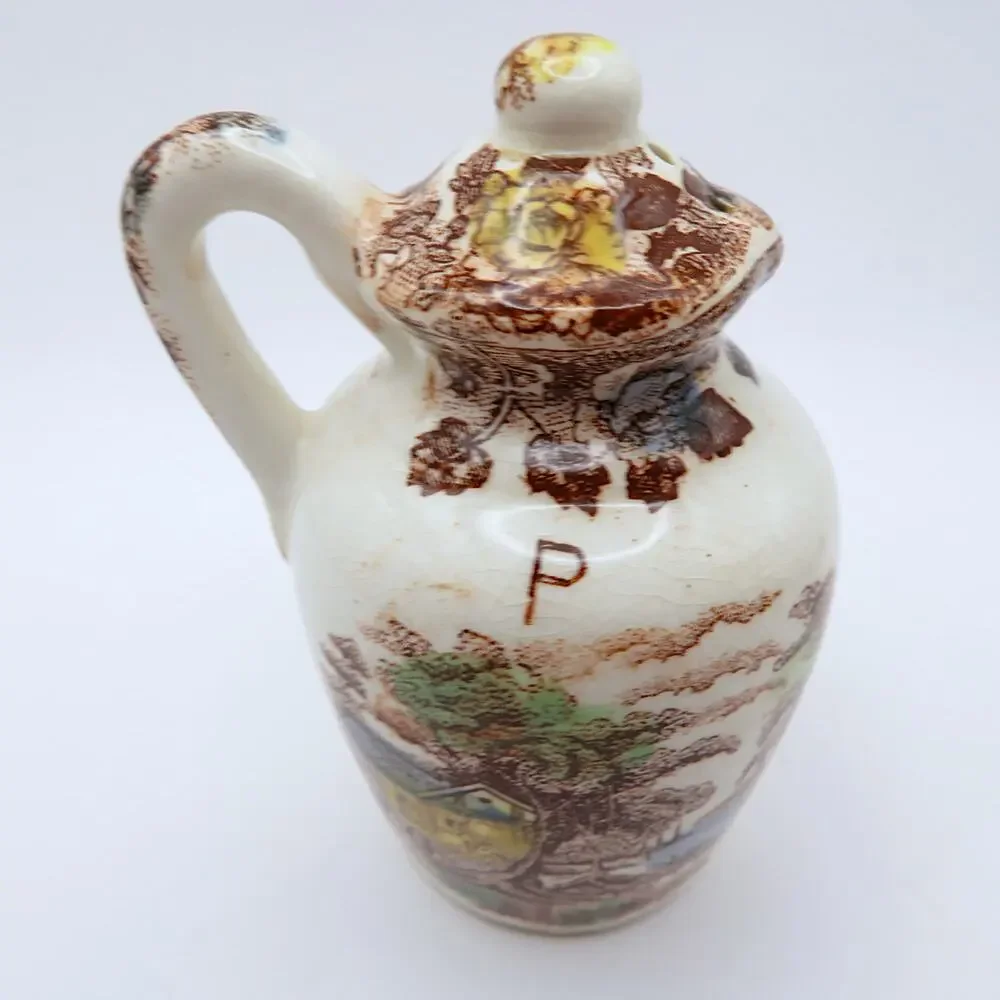 Vintage NASCO Mountain Woodland Salt Pepper Shakers Caddy Transferware Japan